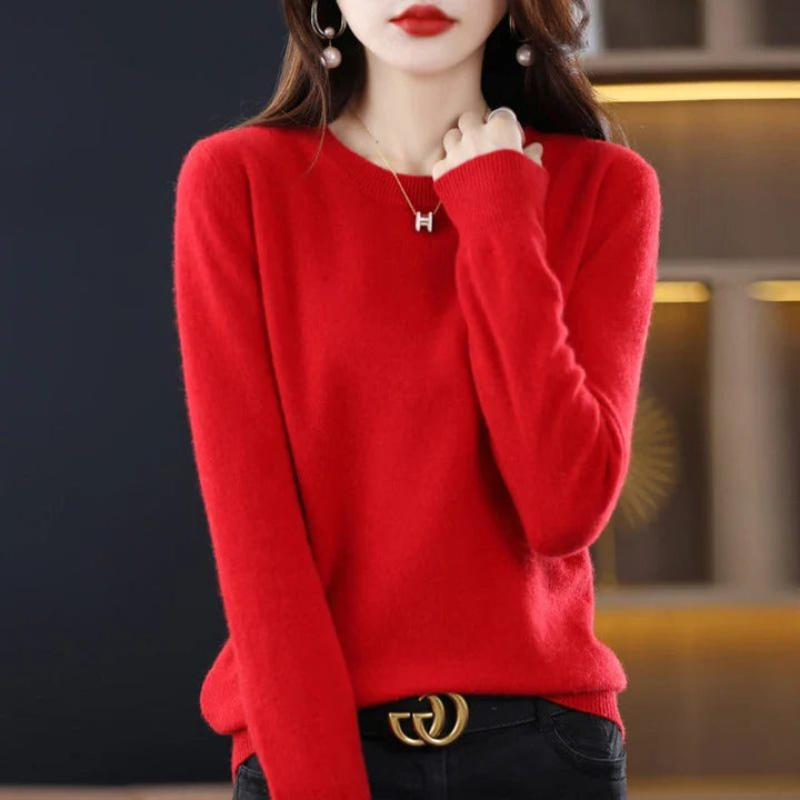 Women's Ribbed Knit Crew Neck Sweater Red