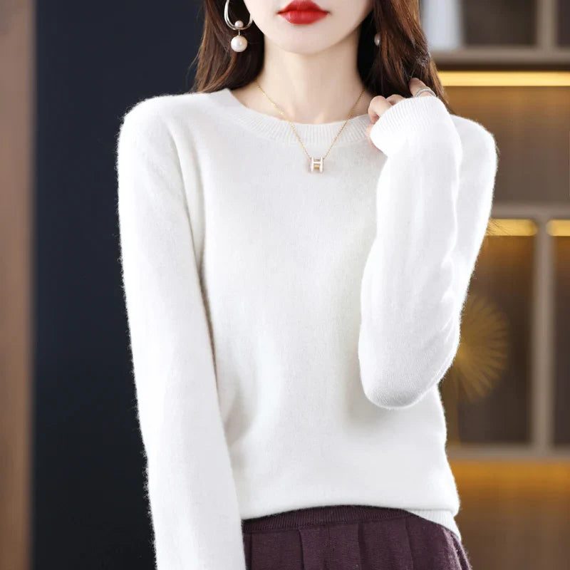 Women's Ribbed Knit Crew Neck Sweater White
