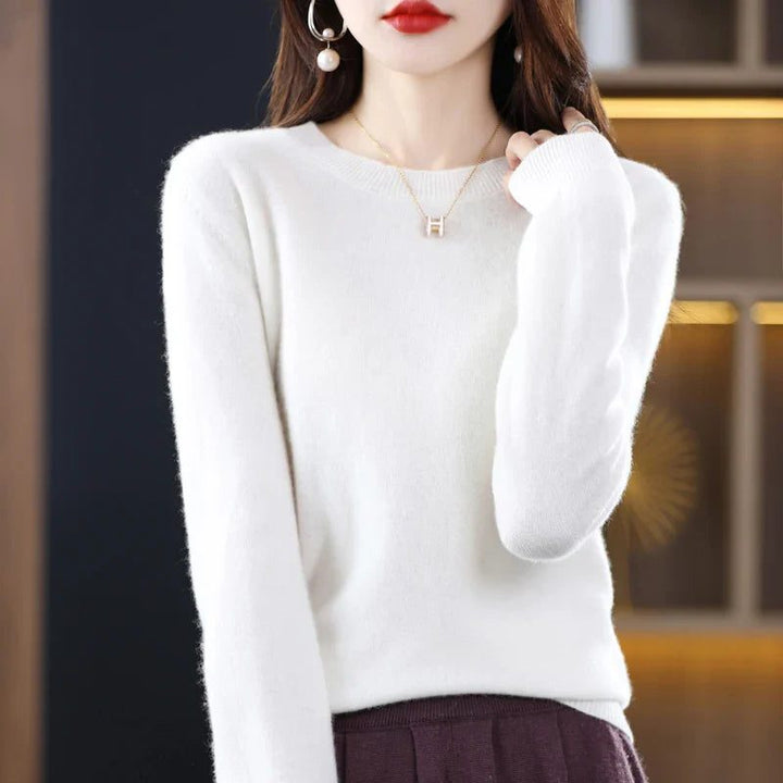Women's Ribbed Knit Crew Neck Sweater White