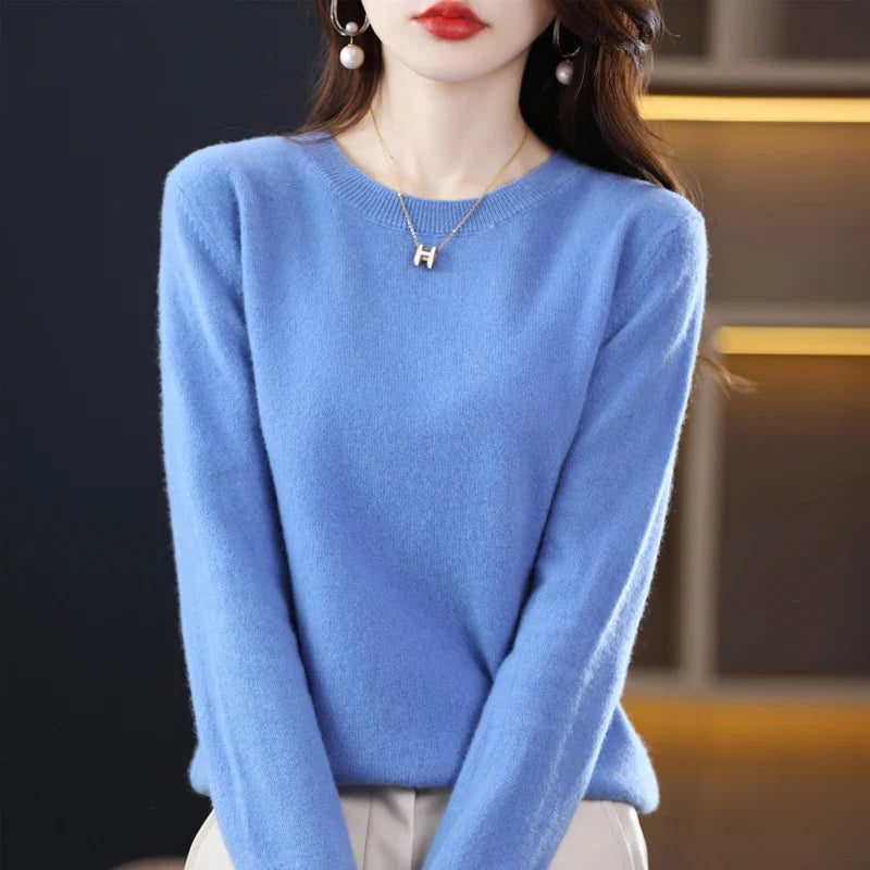 Women's Ribbed Knit Crew Neck Sweater Blue