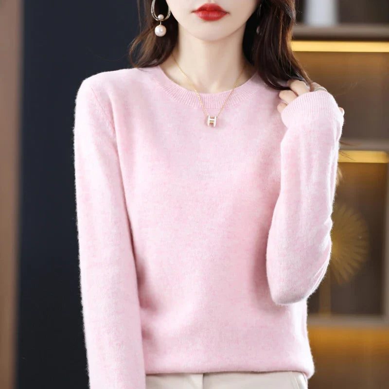 Women's Ribbed Knit Crew Neck Sweater Pale Pink