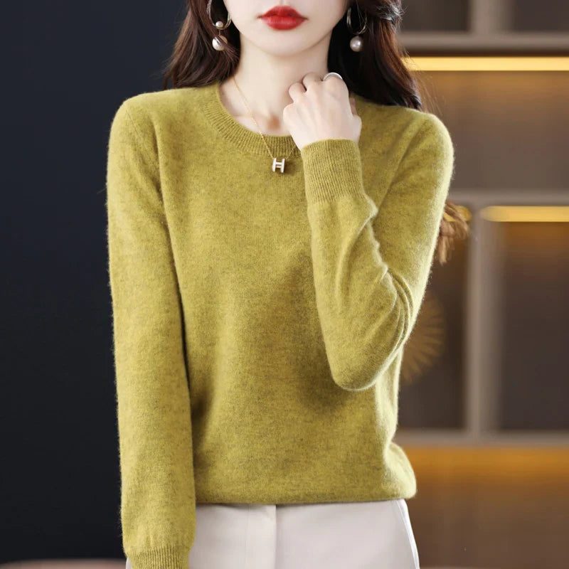 Women's Ribbed Knit Crew Neck Sweater Mustard