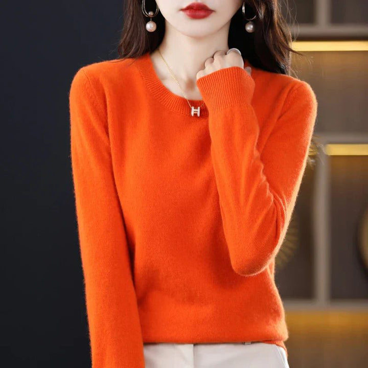 Women's Ribbed Knit Crew Neck Sweater Orange