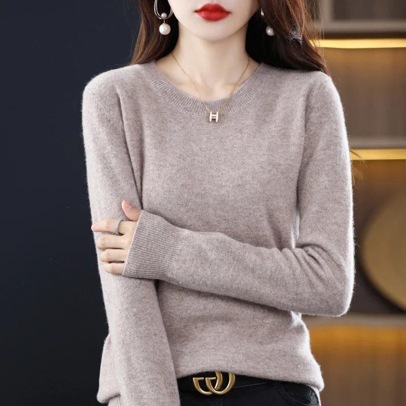 Women's Ribbed Knit Crew Neck Sweater Camel