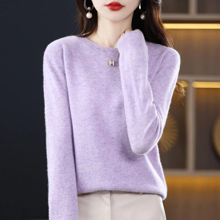 Women's Ribbed Knit Crew Neck Sweater Light Purple