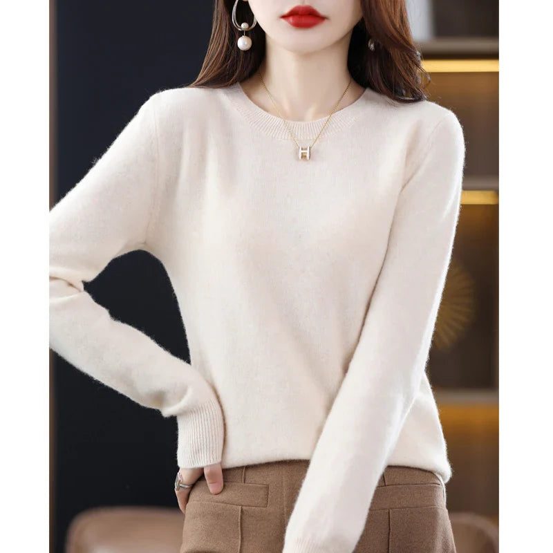 Women's Ribbed Knit Crew Neck Sweater Beige