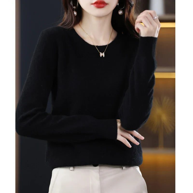 Women's Ribbed Knit Crew Neck Sweater Black