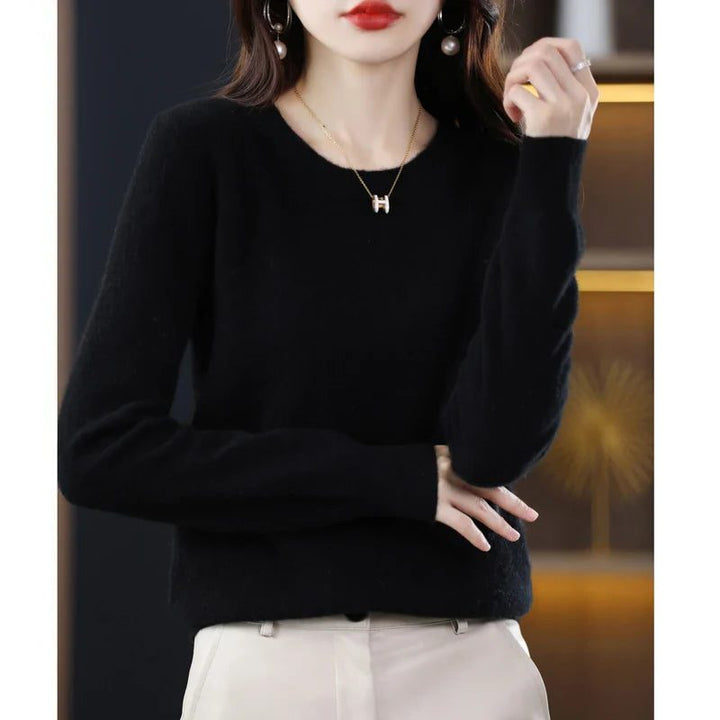 Women's Ribbed Knit Crew Neck Sweater Black