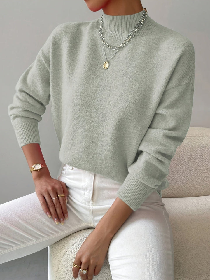 Women's Ribbed Knit Roll Neck Sweater Light Green