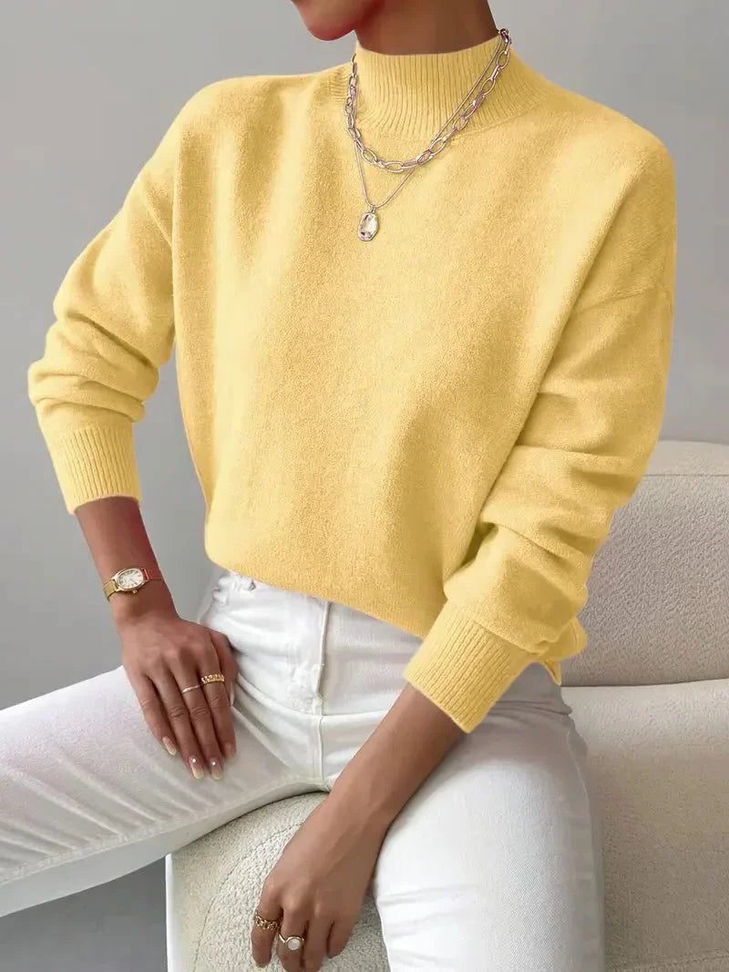 Women's Ribbed Knit Roll Neck Sweater Yellow