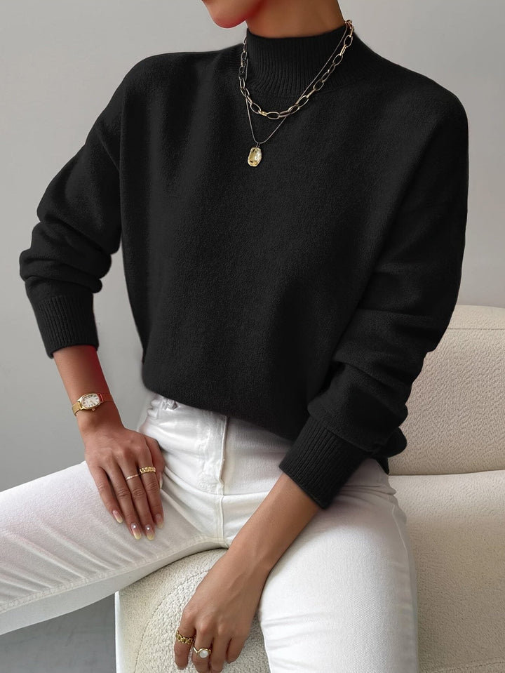 Women's Ribbed Knit Roll Neck Sweater Black