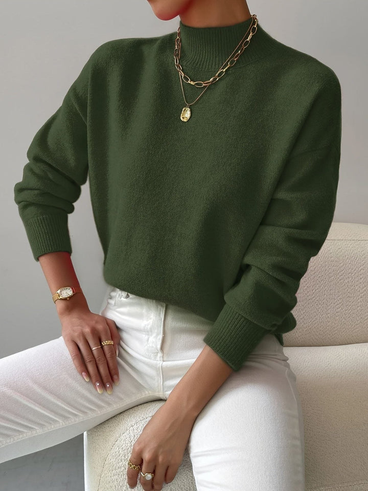 Women's Ribbed Knit Roll Neck Sweater Green