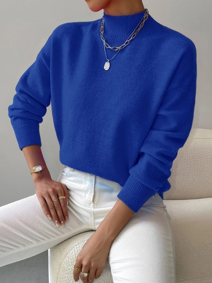 Women's Ribbed Knit Roll Neck Sweater Blue