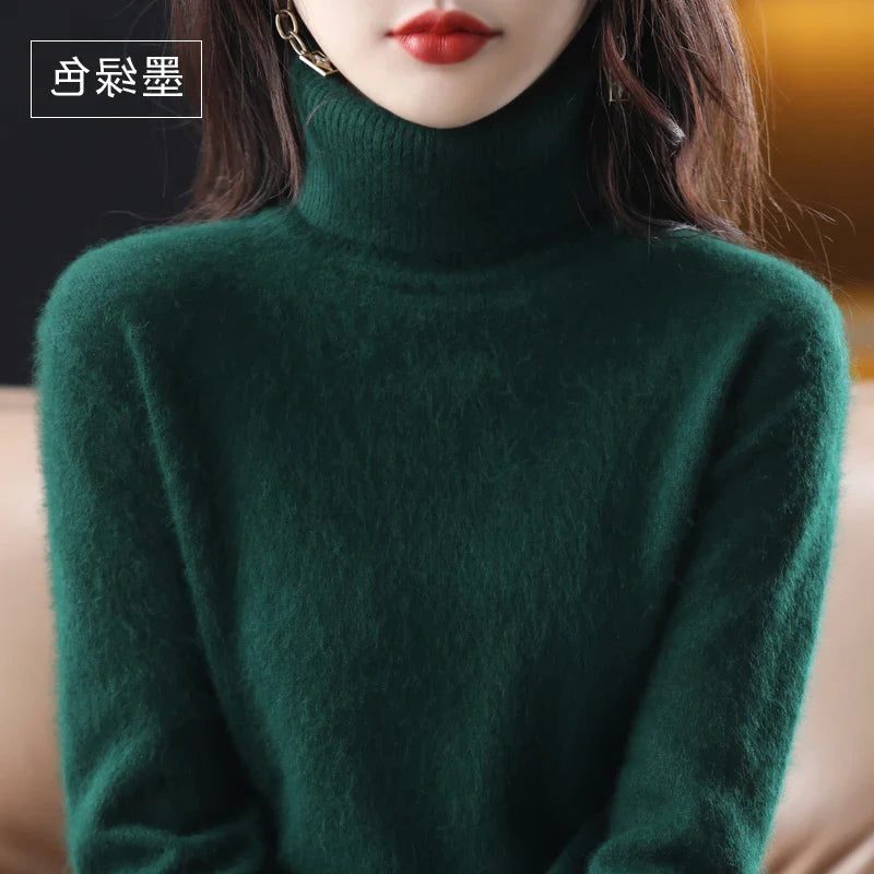 Women's Ribbed Knit Turtleneck Sweater Green