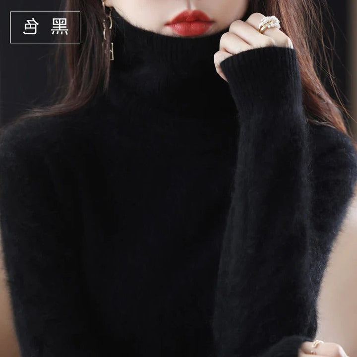 Women's Ribbed Knit Turtleneck Sweater Black