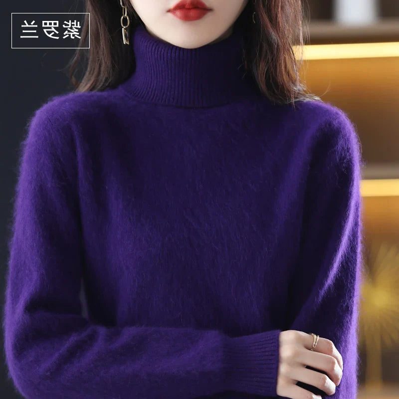 Women's Acrylic Turtleneck Relaxed Fit Ribbed Textured Turtleneck Violet