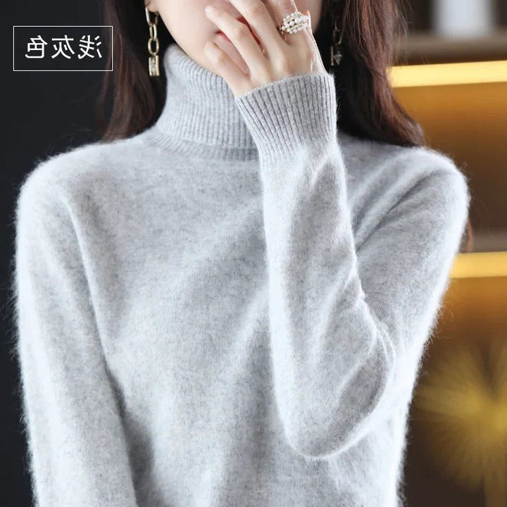 Women's Ribbed Knit Turtleneck Sweater Gray