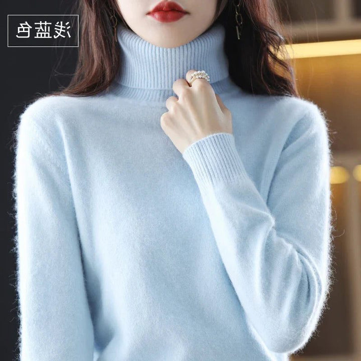 Women's Ribbed Knit Turtleneck Sweater Sky Blue