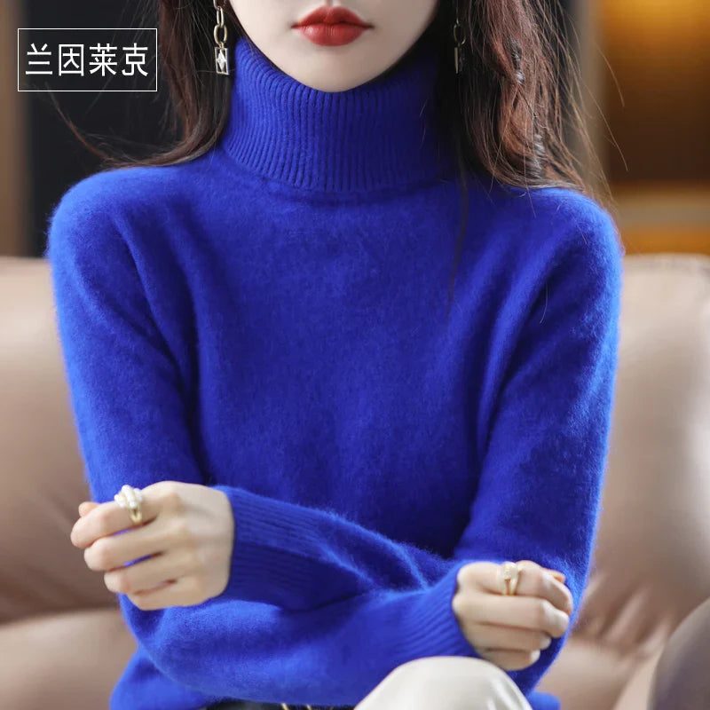 Women's Ribbed Knit Turtleneck Sweater Royal Blue