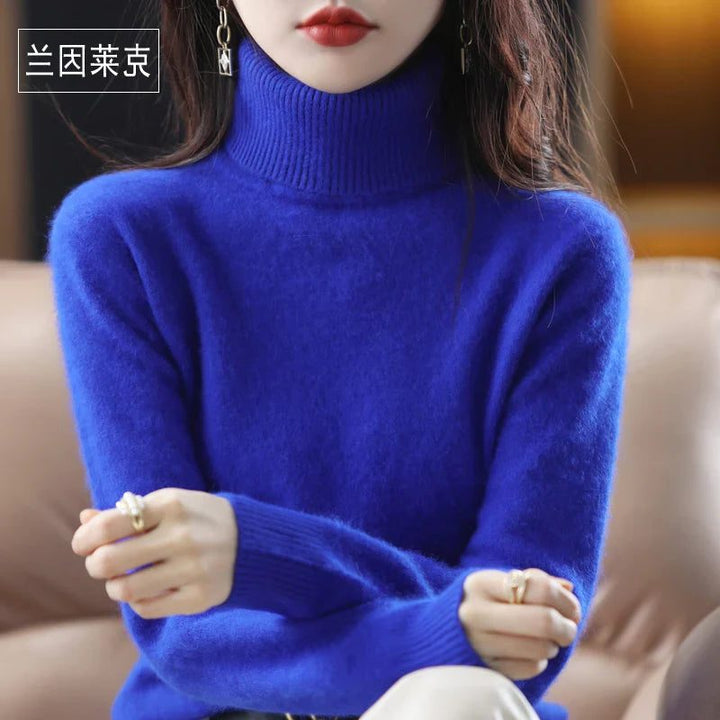 Women's Ribbed Knit Turtleneck Sweater Royal Blue