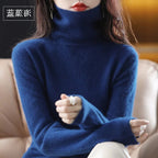 Women's Acrylic Turtleneck Relaxed Fit Ribbed Textured Turtleneck Navy Blue