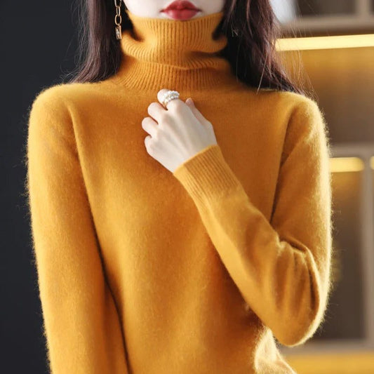 Women's Acrylic Turtleneck Relaxed Fit Ribbed Textured Turtleneck