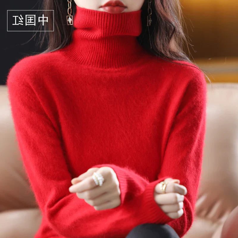 Women's Acrylic Turtleneck Relaxed Fit Ribbed Textured Turtleneck