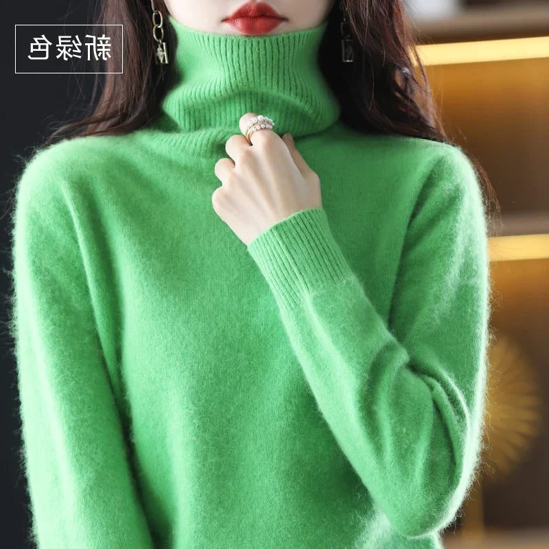 Women's Acrylic Turtleneck Relaxed Fit Ribbed Textured Turtleneck