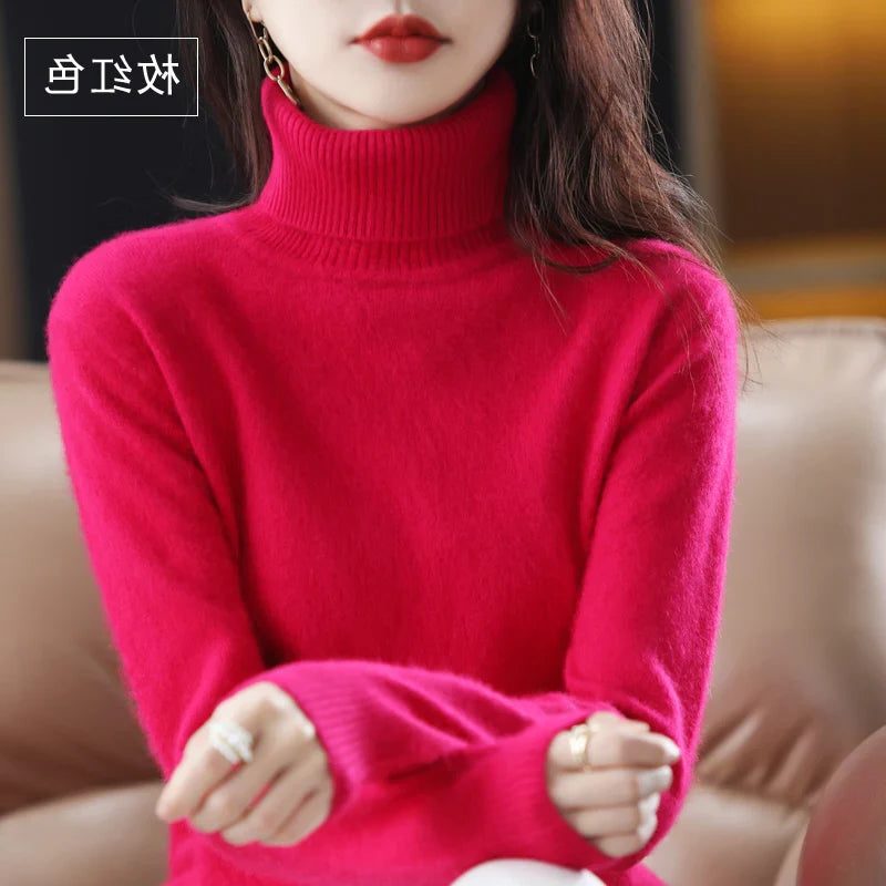 Women's Acrylic Turtleneck Relaxed Fit Ribbed Textured Turtleneck