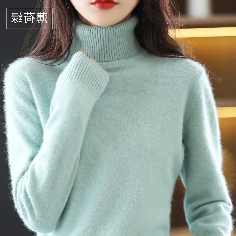 Women's Acrylic Turtleneck Relaxed Fit Ribbed Textured Turtleneck
