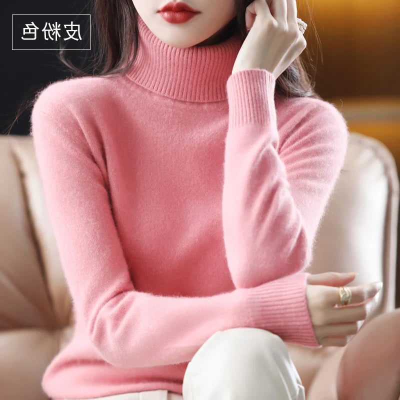 Women's Acrylic Turtleneck Relaxed Fit Ribbed Textured Turtleneck