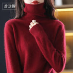 Women's Acrylic Turtleneck Relaxed Fit Ribbed Textured Turtleneck Burgundy