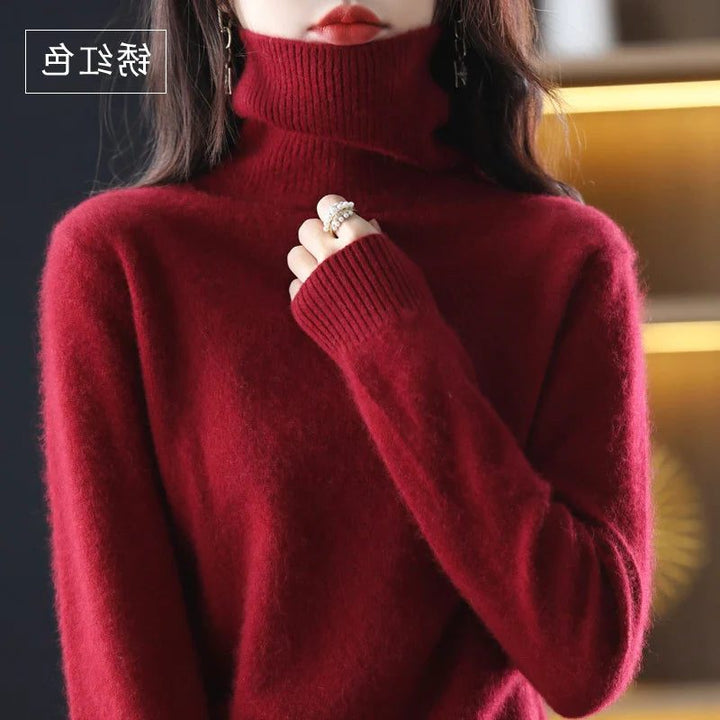 Women's Ribbed Knit Turtleneck Sweater Burgundy