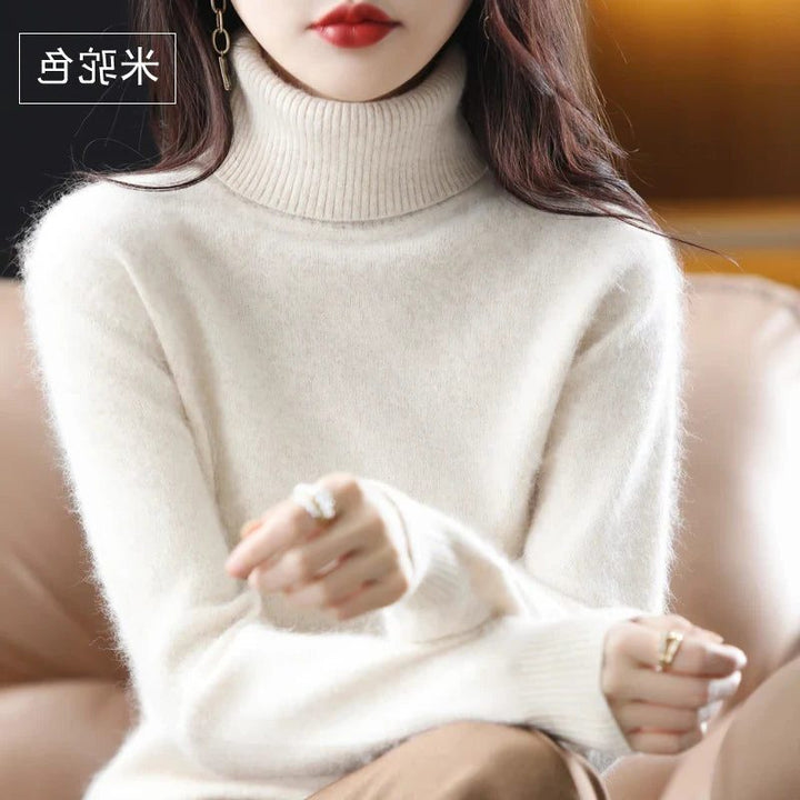 Women's Ribbed Knit Turtleneck Sweater Beige