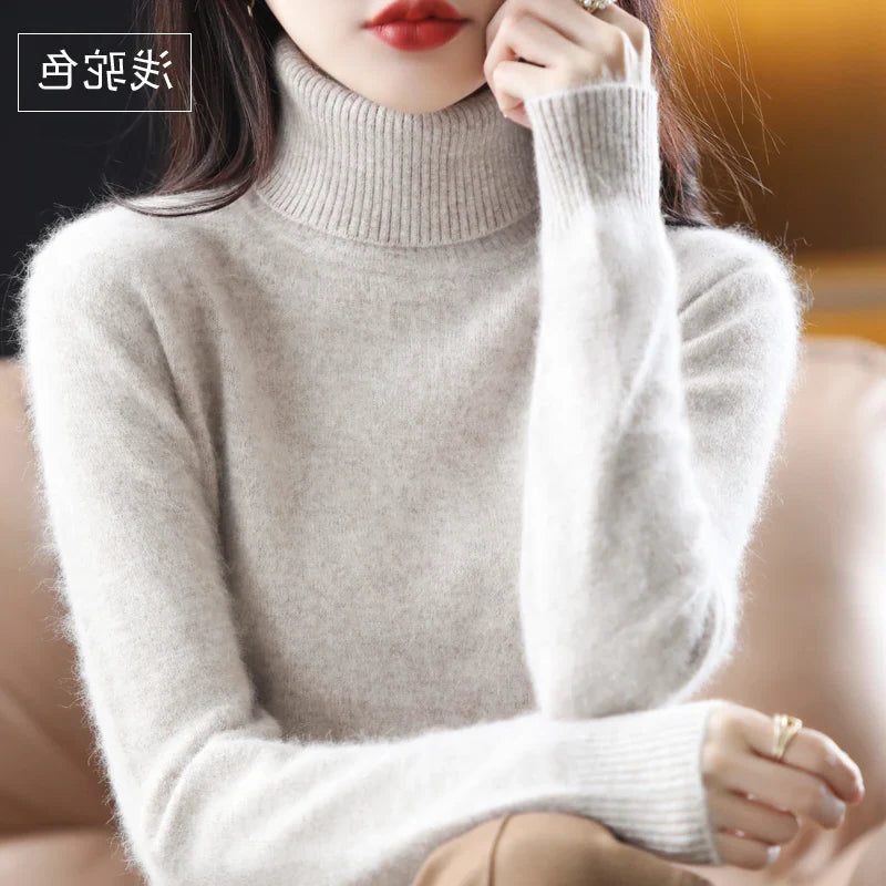 Women's Ribbed Knit Turtleneck Sweater Khaki