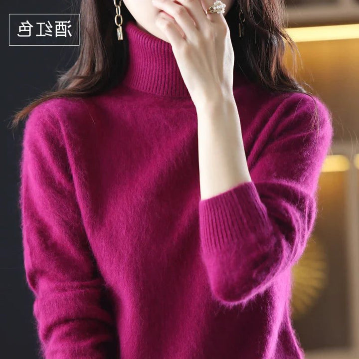 Women's Ribbed Knit Turtleneck Sweater Fuchsia