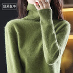 Women's Acrylic Turtleneck Relaxed Fit Ribbed Textured Turtleneck Army Green