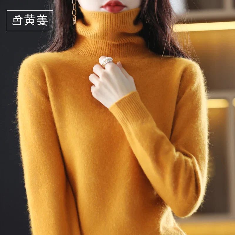 Women's Acrylic Turtleneck Relaxed Fit Ribbed Textured Turtleneck Orange