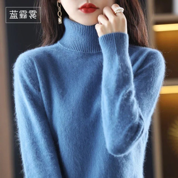Women's Ribbed Knit Turtleneck Sweater Blue