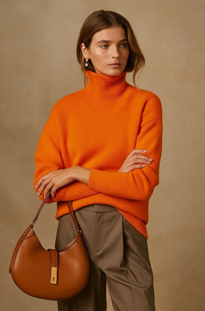 Women's Cashmere Roll Neck Sweater Orange