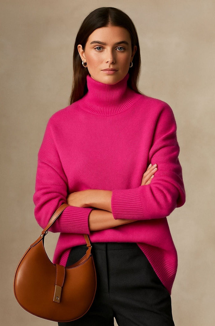 Women's Cashmere Roll Neck Sweater Pink