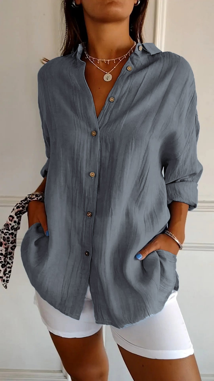 Women's Relaxed Oversized Button-Down Blouse Gray