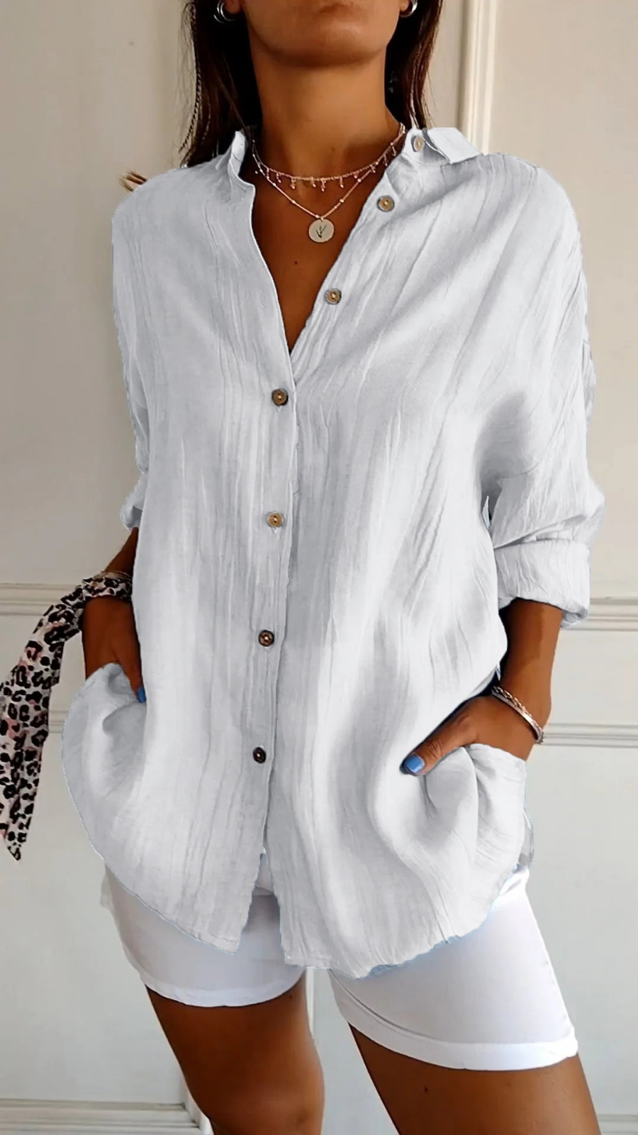 Women's Relaxed Oversized Button-Down Blouse White