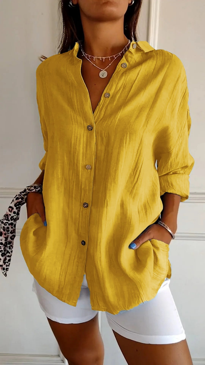 Women's Relaxed Oversized Button-Down Blouse Yellow