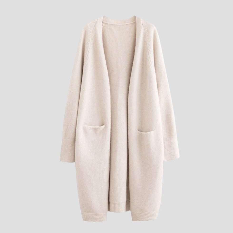 Women's Cashmere Long Cardigan with Pockets White One Size