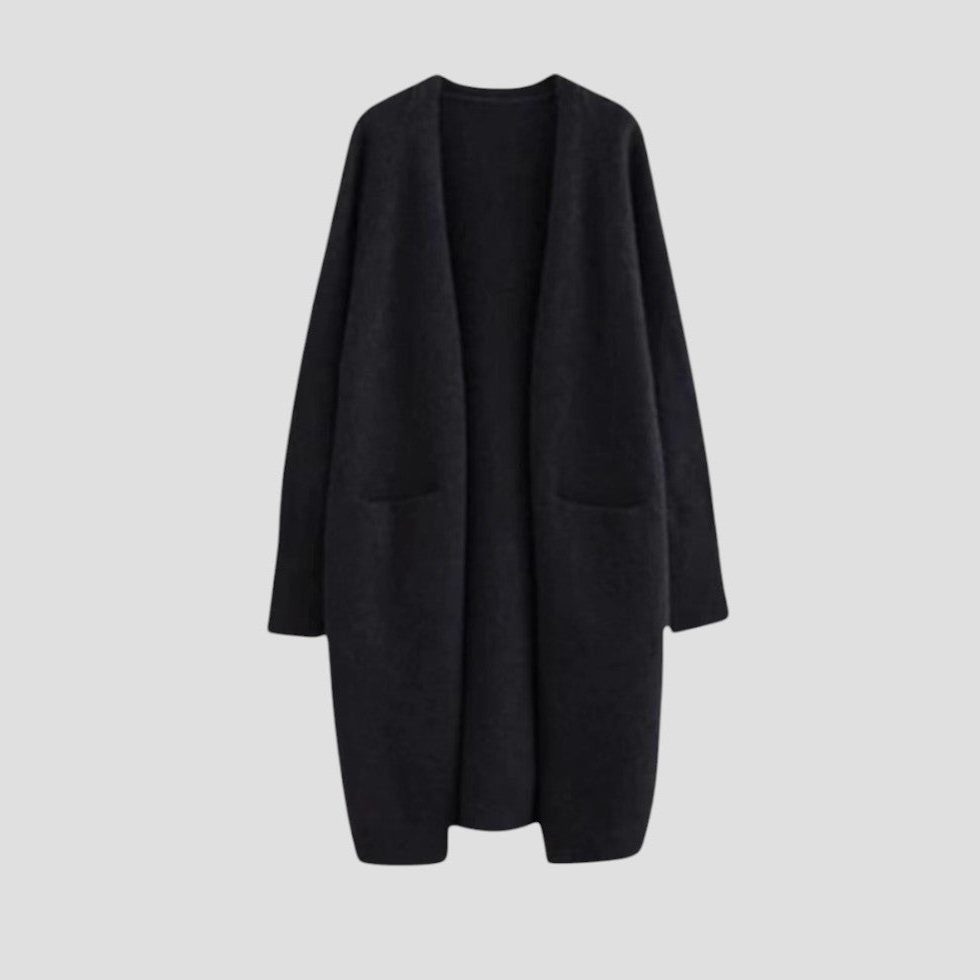 Women's Cashmere Long Cardigan with Pockets Black One Size