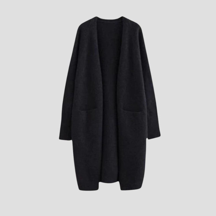Women's Cashmere Long Cardigan with Pockets Black One Size