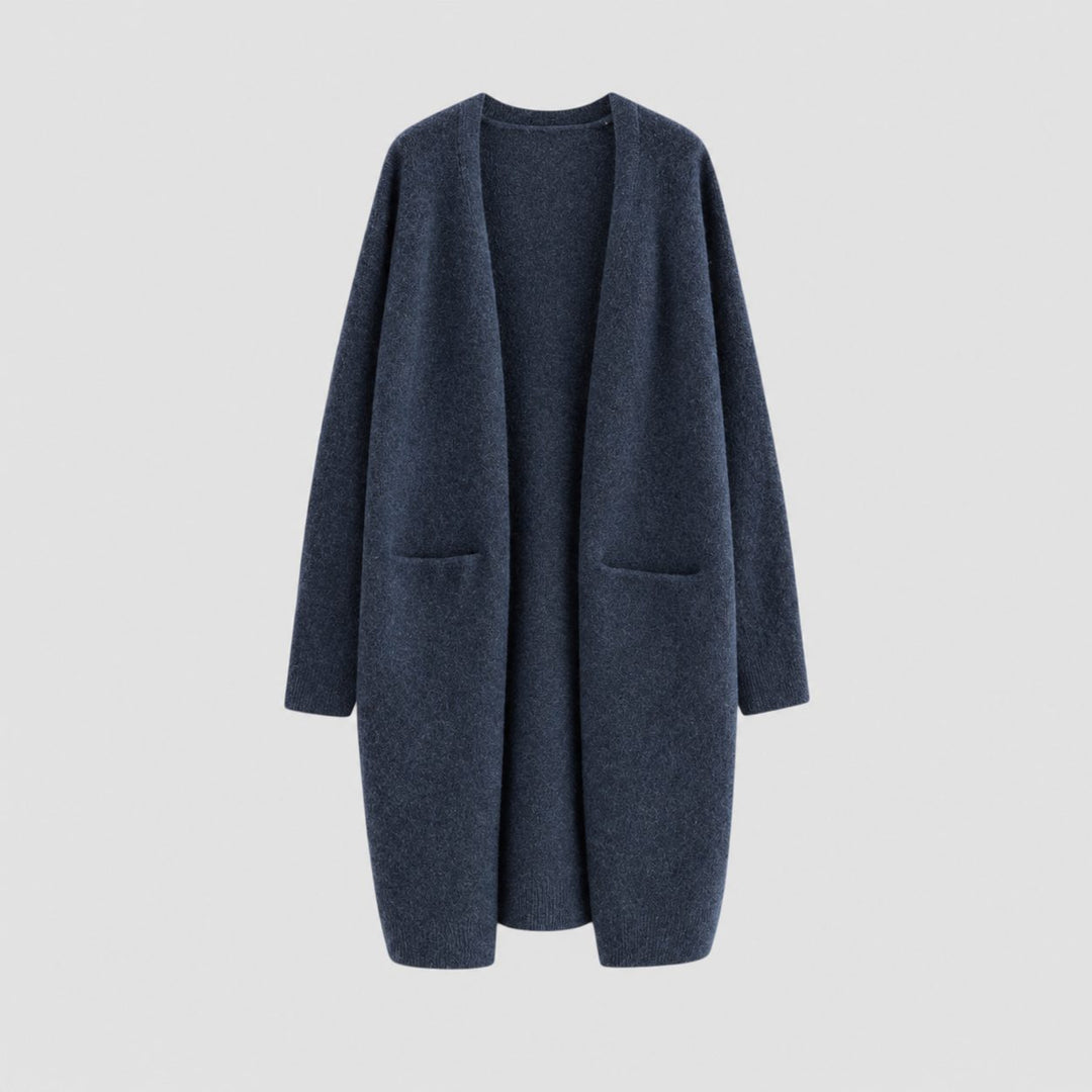Women's Cashmere Long Cardigan with Pockets Blue One Size