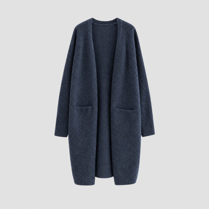 Women's Cashmere Long Cardigan with Pockets Blue One Size
