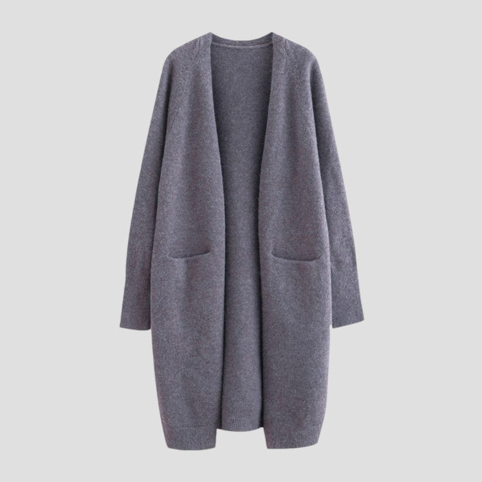 Women's Cashmere Long Cardigan with Pockets Gray One Size